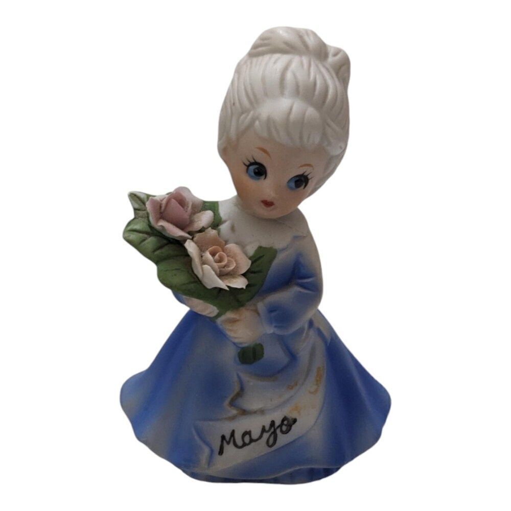 Vintage Lefton May Birthday Angel Figurine Flower Porcelain 4.25" X 3” Japan‎